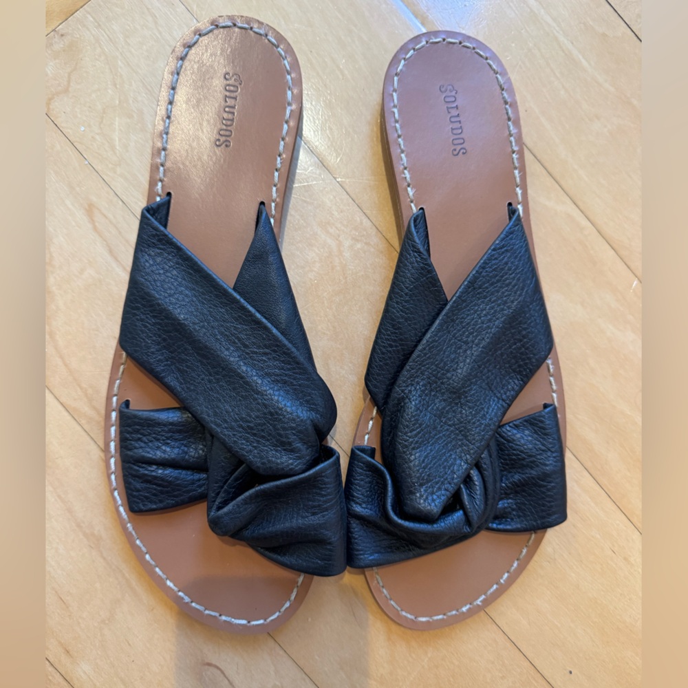 Soludos Black Leather Slide Sandals